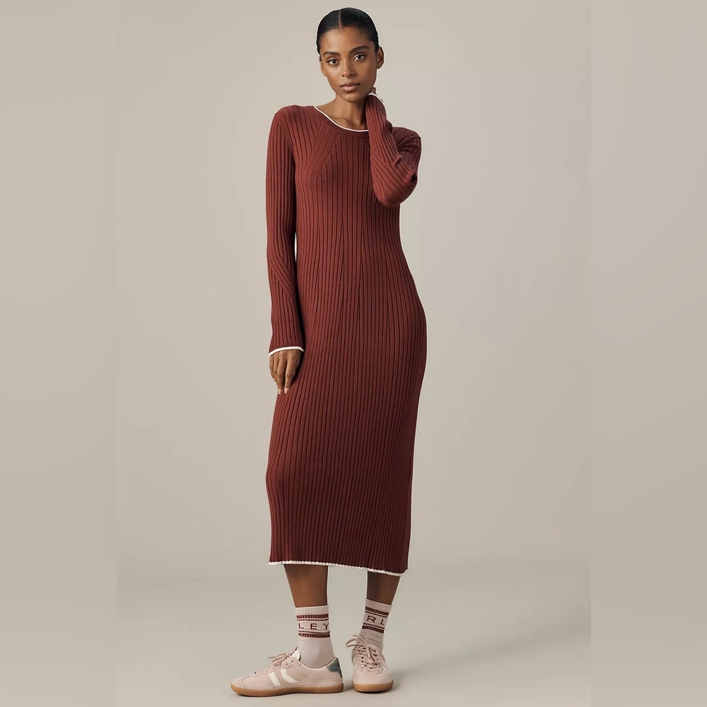 Varley Xander Long-Sleeve Rib Knit Midi Dress